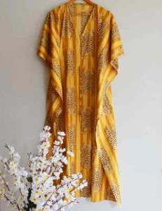 Indian Tiger Printed Kaftan Cotton Hippie Maxi Women Nightwear Caftan Dress - Picture 1 of 6