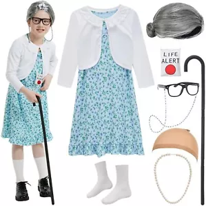 Old Lady Costume for Girls 100th Day of School Costume Grandma Granny Dress w... - Picture 1 of 4