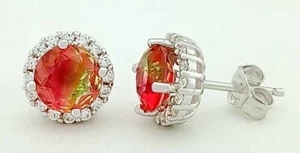 LAB CREATED 3.26 Cts TOURMALINE & WHITE SAPPHIRE STUD EARRINGS .925 Silver -NWT - Picture 1 of 5