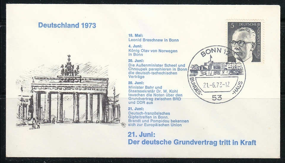 Germany 1973 cover SST Sonderstempel Bonn Konig Olav, Leonid Brezhnev in Bonn - Image 1 of 1