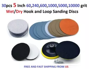30pcs 5 Inch 60,240,600,1000,5000,10000 grit Wet/Dry Hook and Loop Sanding Discs - Picture 1 of 10