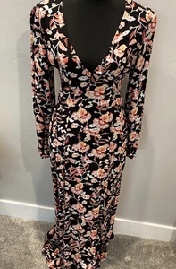 MinkPink Crafty Critters black Pink floral Maxi Dress Womens Open Back Wedding S - Picture 1 of 3
