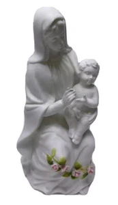 Vintage Virgin Mary Baby Jesus Touch of Rose Roman Porcelain 7” Statue Figurine - Picture 1 of 12