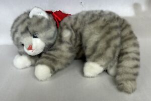 RARE TY Al E Kat Cat Gray Grey Tabby Plush Classic Kitty 1995 Stripes Red Bow