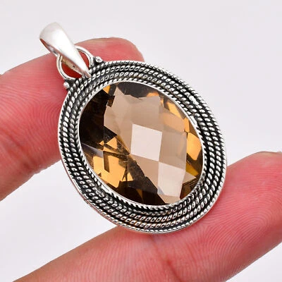 Pingente oval de pedra preciosa de quartzo esfumaçado prata esterlina 925 - Imagem 1 de 4
