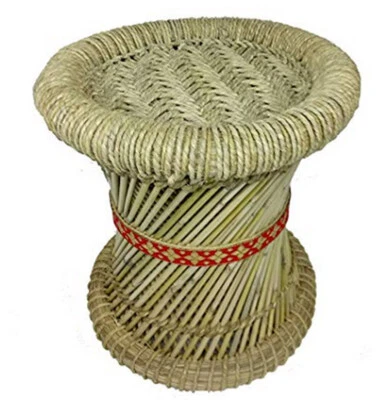 Eco-Friendly Handmade Cane Bar Stool Muddha Outdoor/Indoor Made By Jute Rope - Image 1 of 3