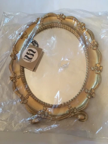 Vintage Syroco Mirror Oval NEW Table Top/Wall Gold Frame Accent Bows Ribbon 1943 Cover