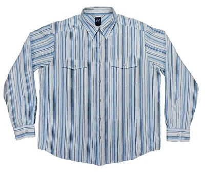 Винтажная мужская рубашка Anchor на синих пуговицах L в синюю полоску вестерн 90-е Y2K - Изображение 1 из 4