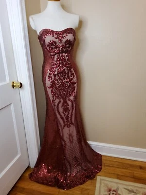 Vestido Formal Borgoña Y Desnudo, Damas 4/6, Lentejuelas, ¡Hermoso para PROM! Foto 1 de 4