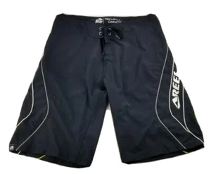Reef Black White Green Board Shorts Swim Trunks Swimwear Embroidered Mens 32 - Picture 1 of 12