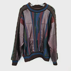 Saxony Collection Vintage 80er Cosby Pullover M bunt Leder Wildleder HipHop 90s - Bild 1 von 11