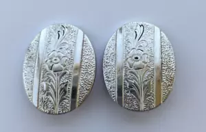 Orecchini Vintage Whiting & Davis Ovali Floreali Tono Argento Clip On - Foto 1 di 9