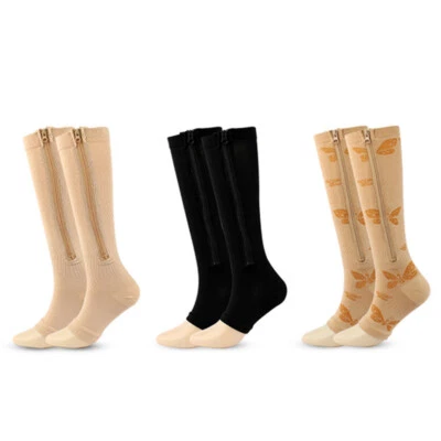 Open Toe Compression Zip Sox Socks Zipper Leg Support Unisex Knee Stockings⊥ - Image 1 of 4