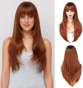 Haarperücken mit Fransen ombre kastanienbraun 24 Zoll verstellbar Cosplay oder täglich natürlich S - Bild 1 von 19