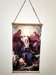 The Coronation of Virgin Mary 13x8" Vibrant Felt Hanging Poster. Catholic Art! - Picture 1 of 1