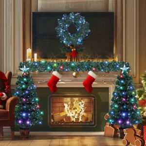 4-piece Christmas Artificial Tree Set, Christmas Wreath, PVC Holiday Set - Picture 1 of 16