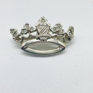 Silberfarbene Strass Krone Schild Wappen Brosche Anstecknadel Modeschmuck Diadem - Bild 1 von 3