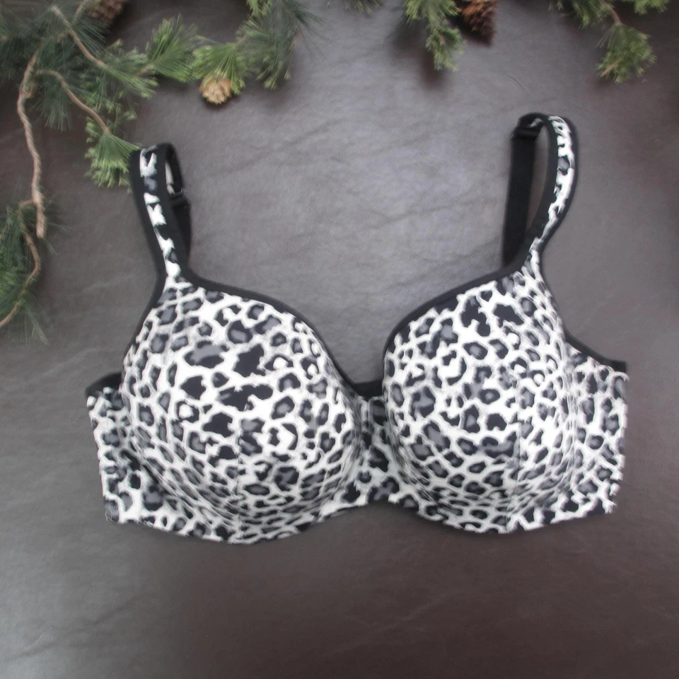 Sujetador Cacique Mujer 40DDD Negro Blanco Estampado Leopardo Con Aros Moldeado Copas Acolchado Foto 1 de 4