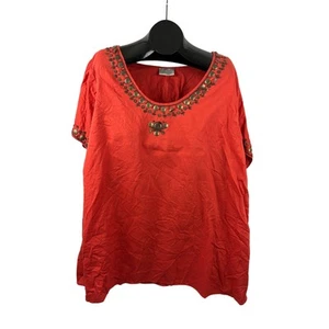 Avenue Women's Orange Linen Blend Metallic Bead Short Sleeve Blouse 3x Plus - Picture 1 of 12
