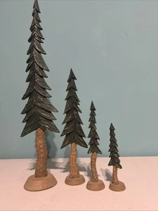 Wooden Carved Tall Skinny Pine Trees Rustic Decor Set of Four Decor - Picture 1 of 10
