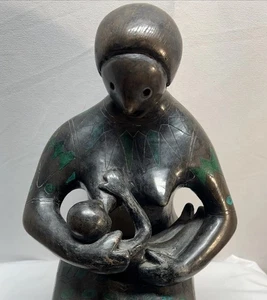 Mexican artist Manuel Felguerez black/Green sculpture Mother And Child ￼ - Picture 1 of 8