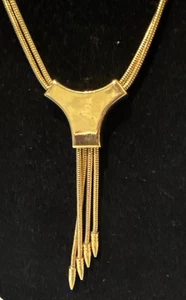 Krone Trifari Vintage Serpentin Lariat Halskette vergoldet Doppelstrang Bolo - Bild 1 von 3