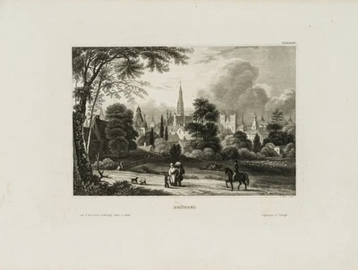 A. MARX (1815-1851), Teilansicht mit Kathedrale,  1837, Sst. Romantik Architektu - Bild 1 von 4