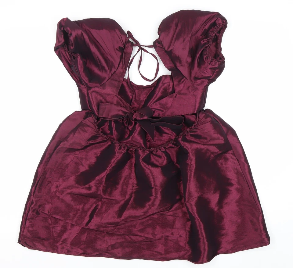 ASOS Women’s Red Mini Puff Sleeve Satin Party Dress Size 8 - Image 1 of 4