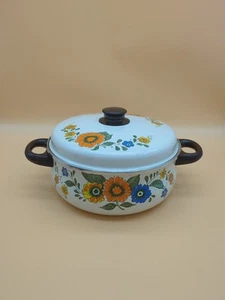 Vintage 5 Quart Enamel Ware Dutch Oven Stew Pot Flower Stockpot w Lid Chateau - Picture 1 of 10