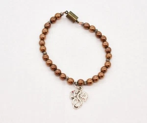 7.25" Copper Bead Two Tone Flying Dragon Dangle Bracelet Magnetic Clasp - Picture 1 of 3