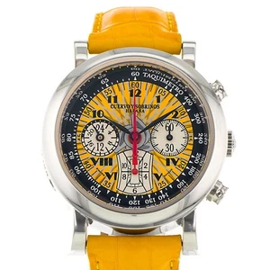 Cuervo y Sobrinos Competicion 3044 Yellow Arabic Tachymeter Leather Mens Watch - Picture 1 of 11