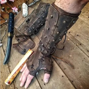Vintage Medieval Samurai Cosplay PU Armor Bracer Guard Gloves Knight Wristband - Picture 1 of 9