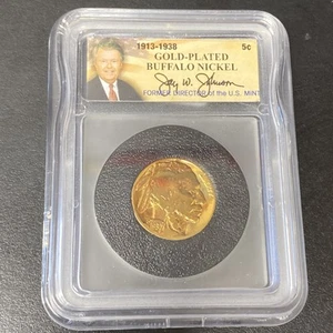 24K Gold Plated 1937 Buffalo Nickel US Collectors Coin Slab Jay Johnson Signed - Picture 1 of 3