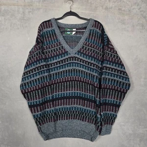 Vintage 90s Jantzen Knit Sweater Mens Big 2XL V neck Grandpa geometric USA made - Picture 1 of 7