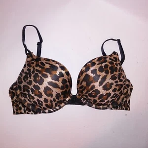 Victoria Secret Bra 34B Miraculous Plunge Bombshell Leopard Black Tan Animal Pri - Picture 1 of 7