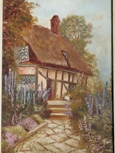 Vintage Original oil painting of rural landscape w. cottage signed by Hilda Bray - Picture 1 of 16