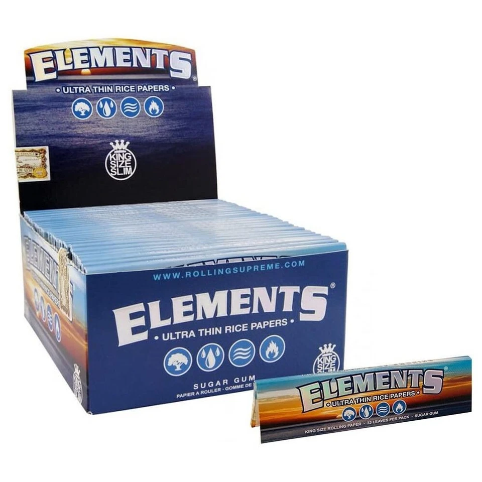 50 ELEMENTS King Size Slim Ultra Thin Rice Rolling Papers 110mm (box of 50)