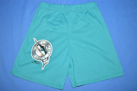 vintage 90s FLORIDA MARLINS TEAL LOGO DEADSTOCK BOY'S BASEBALL SHORTS SZ 8 Cover