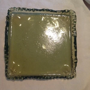 Einzigartiges schweres grünes Bubble Glas 9" quadratisches Tablett mit geriffeltem erhöhtem Rand TOP - Bild 1 von 10