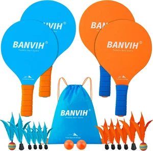 Badminton Set 4 Rackets, Paddle Ball Outdoor Games Sports Toys, Beach, Yard, Law - Picture 1 of 12