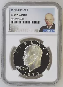 1973 S SILVER IKE DOLLAR $1 NGC PF 69 *STAR* + CAMEO "TOP POP ONLY "121"! WOW!!! - Picture 1 of 2