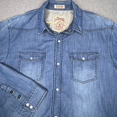 Sovereign Code Shirt Mens 2XL Denim Pearl Snap Western Cowboy Work Rodeo Outdoor - Image 1 of 4