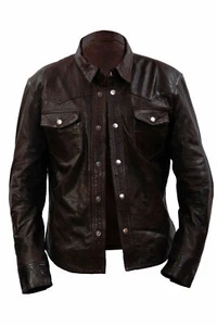 Infinity Para Hombre Retro Denim Estilo Slimfit Informal Marrón Cuero Camisa Jeans Chaqueta - Imagen 1 de 5