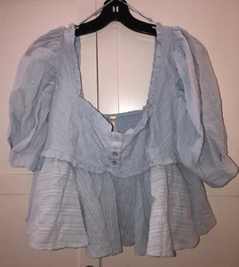 Free People Baby Doll Blouse Top Puff Sleeves Gauzy Cropped XS NWOT-FLAWED! - Picture 1 of 10