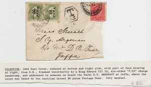 Palestina, de Inglaterra 1902 a Jaffa 24.2.1902 Para pagar portada, catálogo Bale $1500 - Imagen 1 de 3