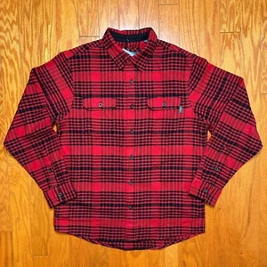 Woolrich Brawny Flannel Shacket Red Black Plaid Side Pockets Men’s Size Medium - Picture 1 of 6