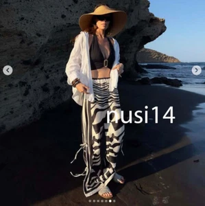 ZARA NUEVO PANTALÓN MUJER TIRO MEDIO PIERNA ANCHA ABERTURAS ZW ESTAMPADO CON LAZOS 3772/851/093 - Imagen 1 de 3