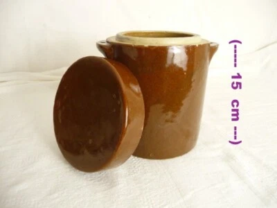 Ancien XXème très beau pot en grès vernissé marron - Photo 1/4