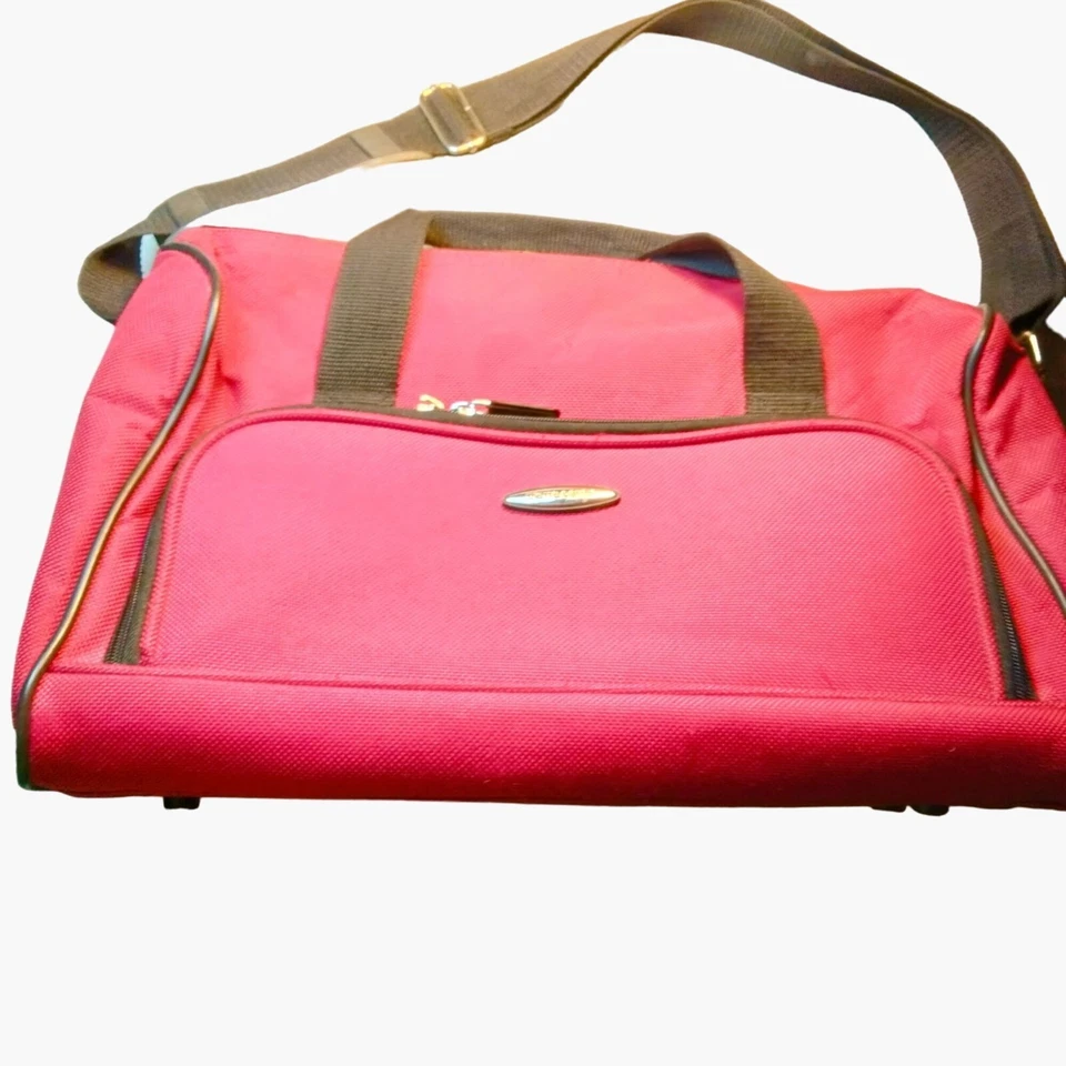 Pierre Cardin Red Travel Bag Black Straps Handles - Image 1 of 4