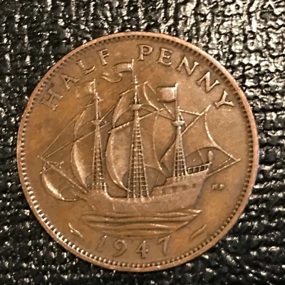VERY FINE VF 1947 GREAT BRITAIN ENGLISH 1/2 HALF PENNY-DEC551 - Image 1 of 2